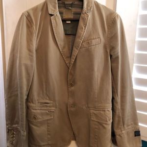 DIESEL Mens Safari Sport Coat Blazer Khaki Tan Cotton Small